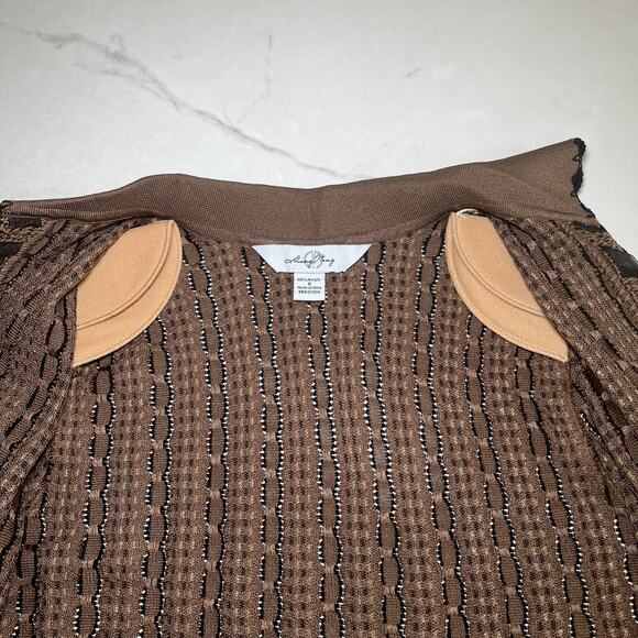 Ming Wang Sweater Cardigan Brown Black Open Front Metallic Thread Sz S Career - Picture 10 of 12